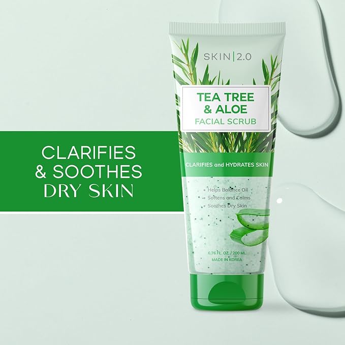 Tea Tree & Aloe Exfoliating Scrub - Dermatologist Tested, Multi-Tasking Cleanser, Clears Skin - Anti-Aging, Clean Beauty, Cruelty-Free Korean Skincare for All Skin Types - 6.76 Fl Oz / 200ML
