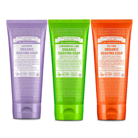 Dr. Bronner's Organic Shaving Soap– 3 Pack Variety, 7oz (Lavender, Tea Tree, Lemongrass)– Moisturizing Shave Soap for Men & Women– Certified Organic Sugar & Shikakai– For Face, Underarms & Legs