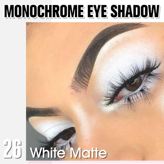 Matte White Single Eyeshadow Makeup, Neutral Cream Powde Eye Shadow for Women, White Matte Singles Eyeshadow Palette Pigmented Waterproof, sombras para ojos, Girls Monochrome Eyeshadows Gift 26