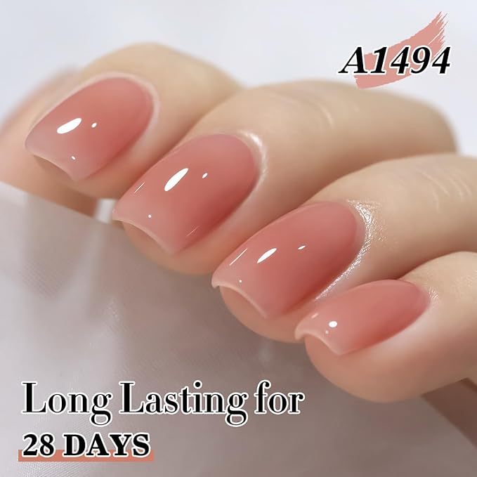 Double Rhythm 0.50 OZ Translucent Gel Polish Same Color Same Bottle Sheer Pastel Neutral Natural Milky 15 ML Jelly UV Nail Art DIY at Home (Light Pink-A1494)