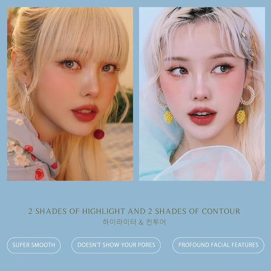 FreshO2 x Pony | Lemon tart multi-use Palette | 2 shades of highlight and 2 shades of contour｜ Delicate pearl like shimmer, super smooth | Made In Taiwan | Vegan Cruelty Free