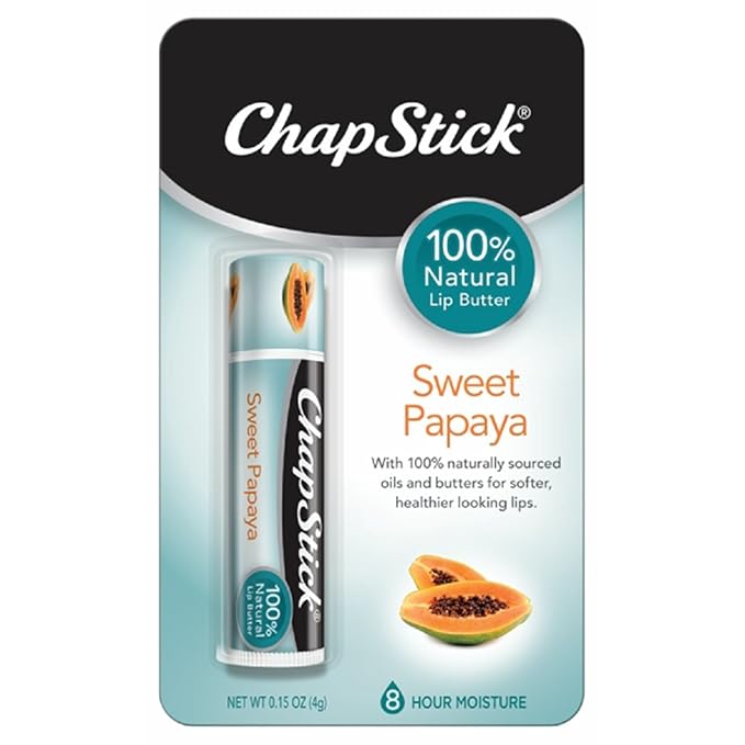 ChapStick Papaya 100% Natural Lip Butter Tube, Lip Balm - 0.15 Oz, Non-tinted, Sweet Papaya