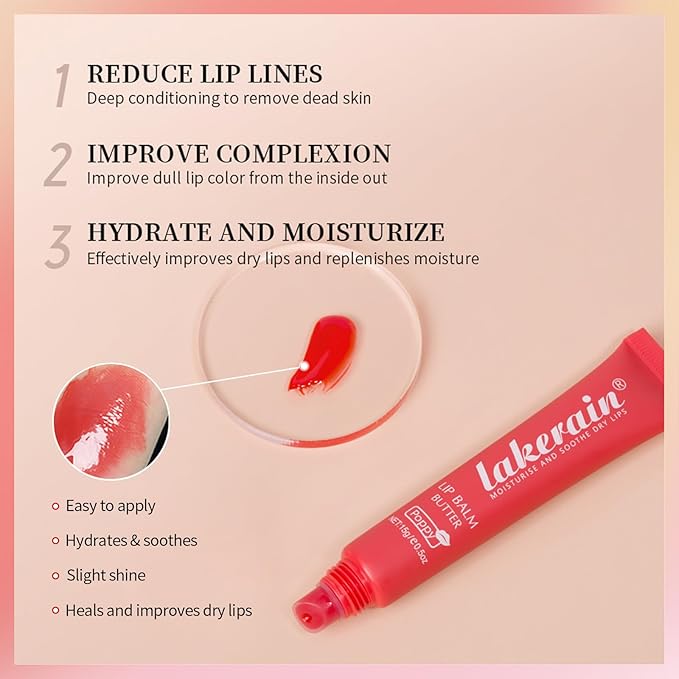 Erinde Lip Butter Balm, Moisture Hydration Lip Butter Gloss, Sheer Tinted Lip Mask and Lip Balm, Soothing Lip Treatment Care Makeup, Shine Lip Glow Oil for Dry, Chapped Lips, 01 Vanilla