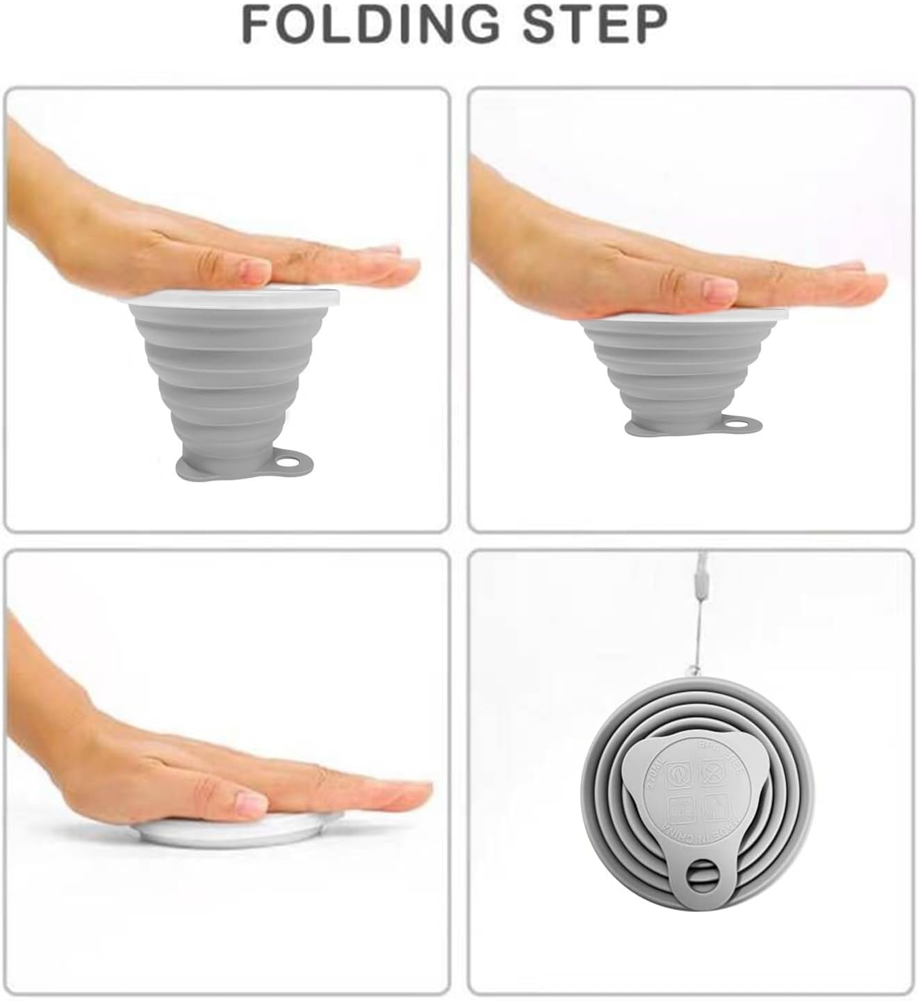 Silicone Collapsible Cup,Collapsible Cups for Camping,Folding Cup with Lids,Collapsible Coffee Cup,Reusable Drinking Mugs Cup(Grey)