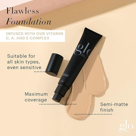 Glo Skin Beauty Satin Cream Foundation Makeup for Face, Honey Fair - Full Coverage, Semi Matte Finish, Conceal Blemishes & Even Skin Tone