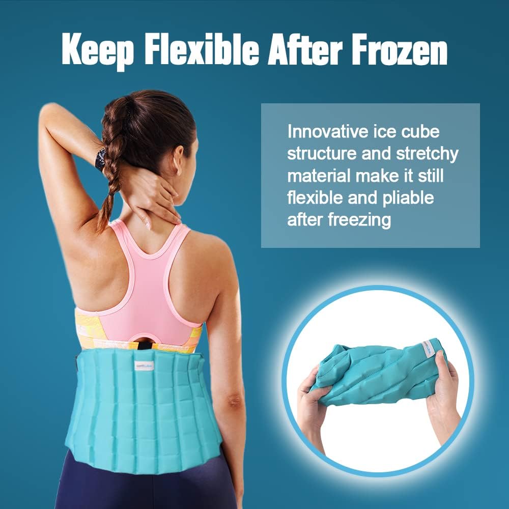 Ice Pack for Back Pain Relief, 2 Hours Long Lasting Cold Pack for Lower Back, Cold Therapy Flexible Ice Pack Wrap for Lumbar Pain, Sciatica, Coccyx, Swelling, Surgery