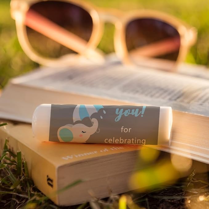 OLYCRAFT 100Pcs 4 Styles Elephant Lip Balm Labels Stickers 2.1x1.7 inch Self-Adhesive Favor Lip Balms Elephant Stickers with Thank You Words for Lipstick Wrapping Decorations Birthday Party Supplies