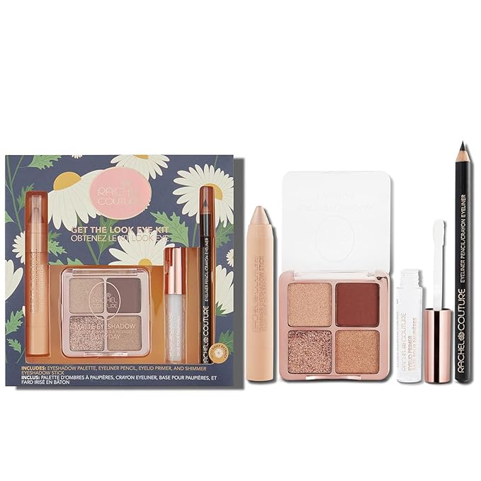 Rachel Couture Get the Look Eye & Lip Makeup Kit with Eyeshadow Palette, Eyeliner Pencil, & Eyelid Primer | Infused with Daisy Extract | Vegan & Cruelty-Free