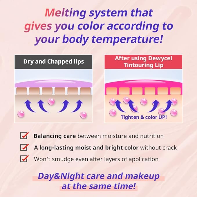 DEWYCEL TINTOURING BALM | #4 PURE RED | Non-Sticky Moisturizing & Hydrating Tinted Lip Balm for Chapped Lips | Natural Color Lip Glow Balm
