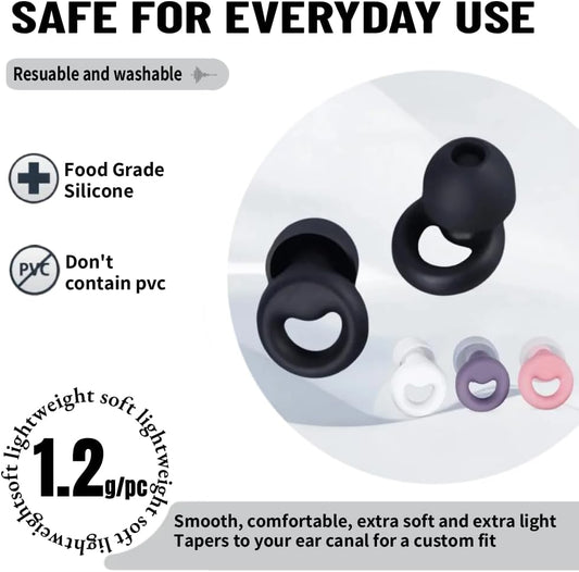 30dB Noise Cancelling Ear Plugs for Sleeping - Reusable Silicone Earplugs for Adults & Kids, Soft Ear Protection for Snoring, Concerts, Lawn Mowing, Travel & Work (6 Ear Tips with Case, Violet)