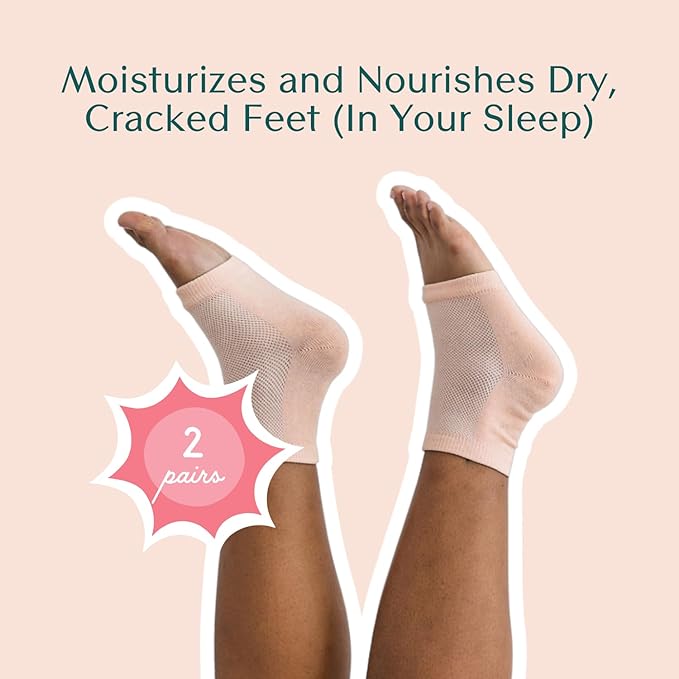 Bare August Moisturizing Heel-Repair Gel Socks – Overnight Spa Sleep Socks for Dry, Cracked Heels & Soft Feet