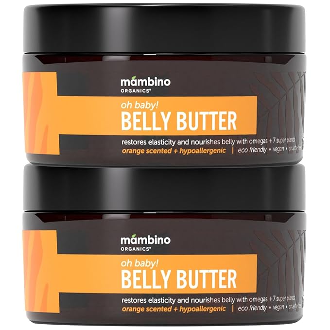 Mambino Organics Oh Baby! Belly Butter – Organic Stretch Mark Cream for Pregnancy with Dutch Shea & Cocoa Butter – Vitamins, Omegas for Elasticity – Cruelty-Free Maternity Care, 2-Pack 4 fl oz