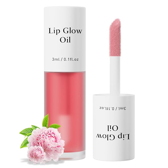 Plumping Lip Oil, Long Lasting Hydrating Lip Stain Lip Balm Revitalizing, Transparent and Tinting Lip Care Oil for Dry Lip (Peony)