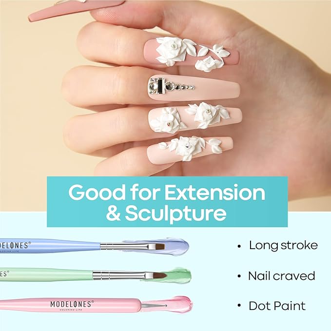 Modelones Nail Art Brushes Set, Nail Brush kit Gel Polish, Extension Gel, Liner, Carving, Apex Building, Dotting Pens Professional Tools for Drawing Painting 3D Design Salon & DIY Use