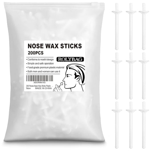 Rolybag Nose Wax Sticks Applicators, 200 Pcs Plastic Wax Rod Wand for Nostril Cleaning and Nose Hair Removal