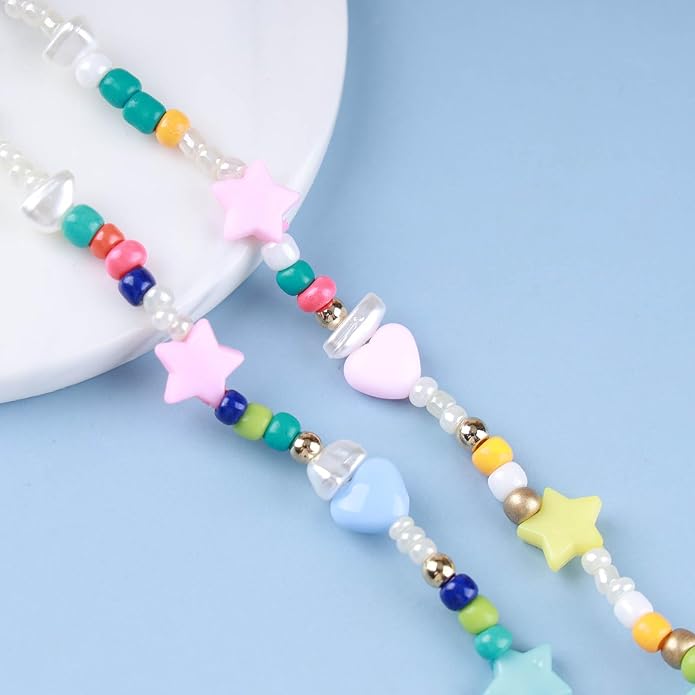 Vintage Seed Bead Choker Necklace Pearl Choker Necklace Colorful Star Heart Necklace Cute Rainbow Necklace Chain Jewelry for Women