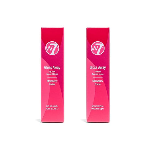 W7 Gloss Away Lip Balm - 2 Piece Set - Nourishing Lip Balm Formula With Shea Butter - Strawberry