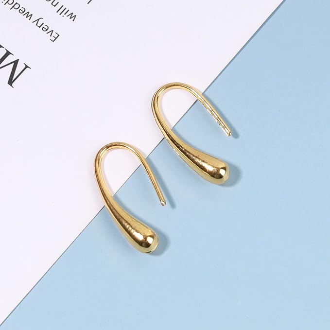 Water Tear Drop Earrings Abstract Droplet Hoop Earrings Gold Hook Threader Earrings Minimalist Drop Dangle Earrings Jewelry for Women and Girls Gifts