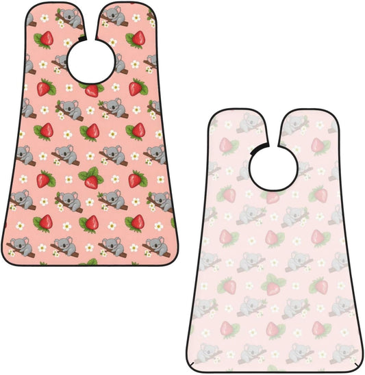Beard Trimming Hair Catcher, Cartoon Koala Bear Strawberry Flower Leaf Light Pink Shave Bib, Non-Stick Bib Apron Waterproof, Shaving Tool for Men for Husband Father’s Day