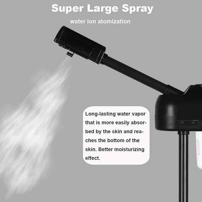 Stand Professional Ozone Facial Steamer with Touch Control, Hot Mist Function, Adjustable Height & Rolling Base, 360° Rotatable Nozzle, Use for Home, Salon SPA (Black)