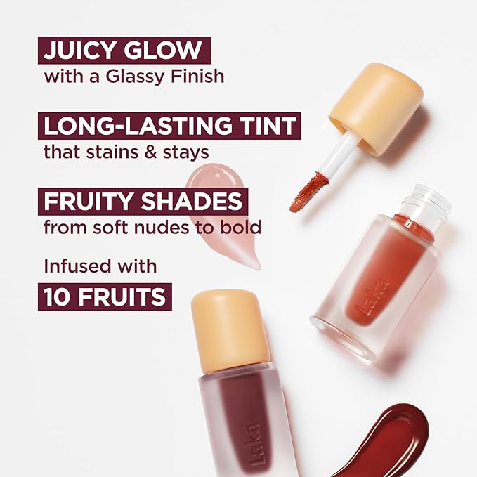 Laka Fruity Glam Lip Tint Mini, Glowing Lip Stain with Wide Color Spectrum, Hydrating & Lightweight Texture, Long-Lasting Bold Stain, Non-Sticky, Vegan, K-Beauty (#117 Zetta)