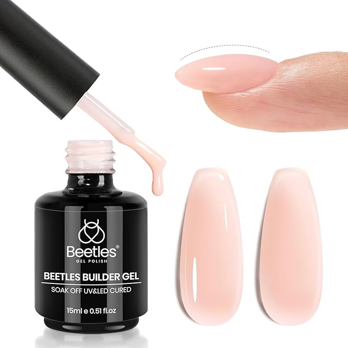 Beetles Builder Gel for Nails, 7 in 1 Builder Nail Gel Nude Jelly Beige Color Building Nail Apex & Nail Extension Strengthener Thin Nails DIY Nail Art Design for Beginner Women