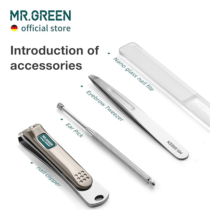 MR.GREEN Colorful Manicure Set Practical Pedicure Kits Nail Clippers Personal Care Tools Facial Hair Scissors with Fashion Case (Mr-6681 Green)