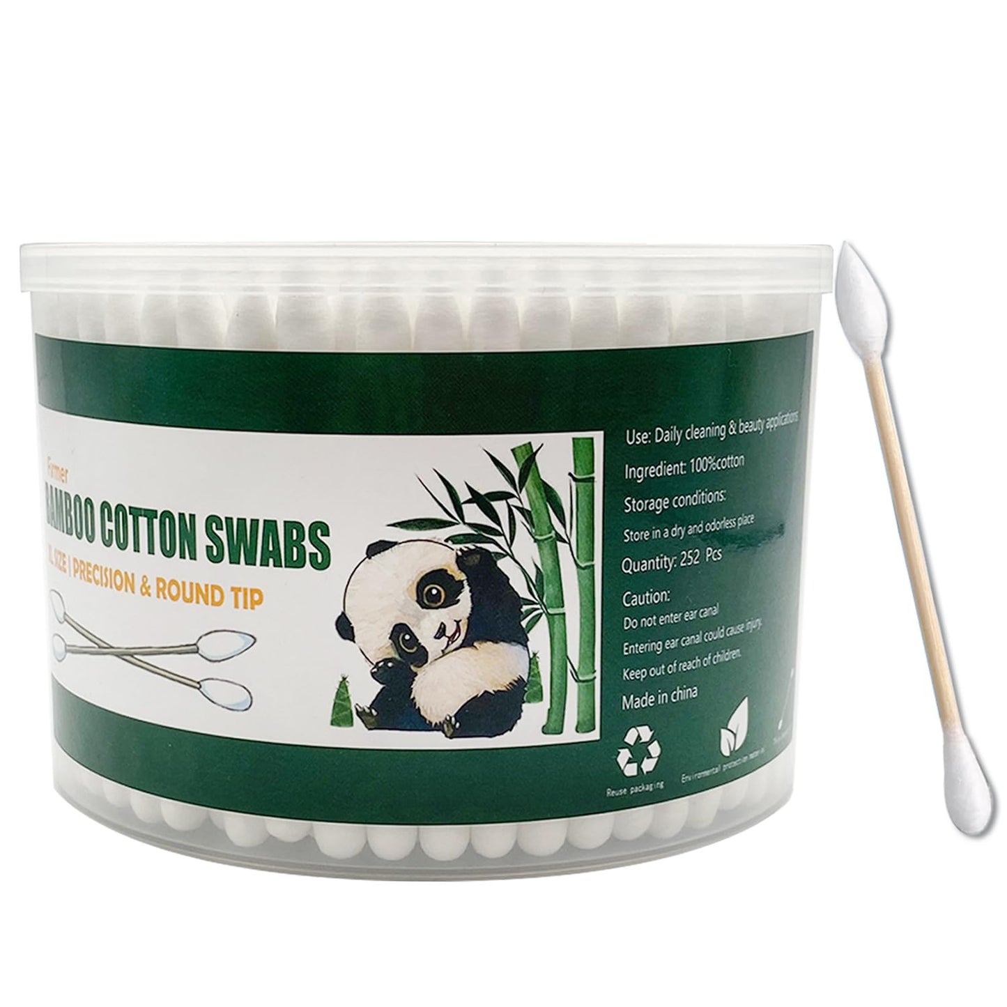 Thick Cotton Swabs,XL Size Natural Bamboo Cotton Buds,Precision & Round Tip 252pcs