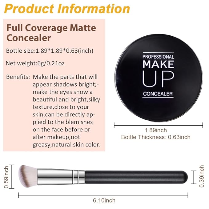 Pot Concealer with Makeup Brush Set,Tattoo Color Correcting Concealer,Full Face Color Correcting Conceal Foundation,Under Eye Concealer Brightener Dark Eye Ring corrector de ojeras (07-DEEP)