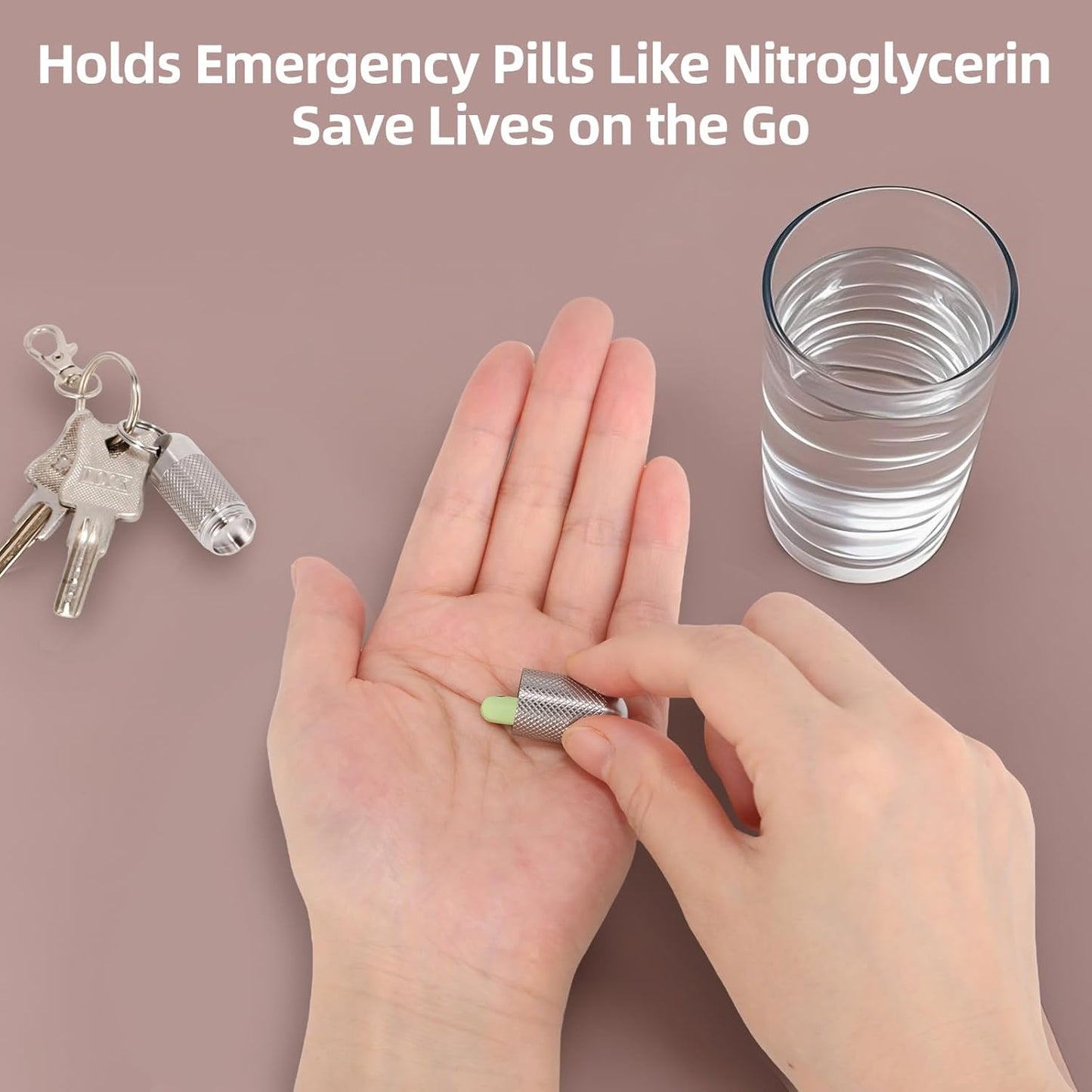 Titanium Keychain Pill Holder Waterproof Lightweight Portable Pocket Mini Pill Case for Emergency Medicine Travel Fits Daily Purse Wallet Small Pill Box Containers (Medium（2 Separate Compartments）)