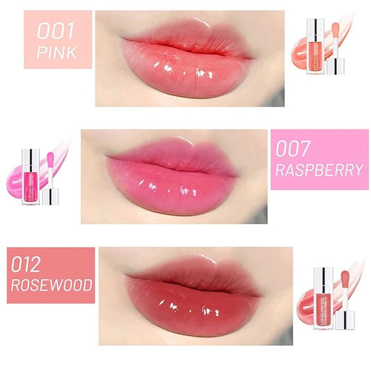 Plumping Lip Oil, Hydrating Lip Glow Oil Cherry, Plumper Lip Gloss Oil Set Clear, Lip Oil Tinted for Lip Care and Dry Lips, Long Lasting Nourishing Lip Glow Oil,Lip Plumper Gloss(001 PINK)