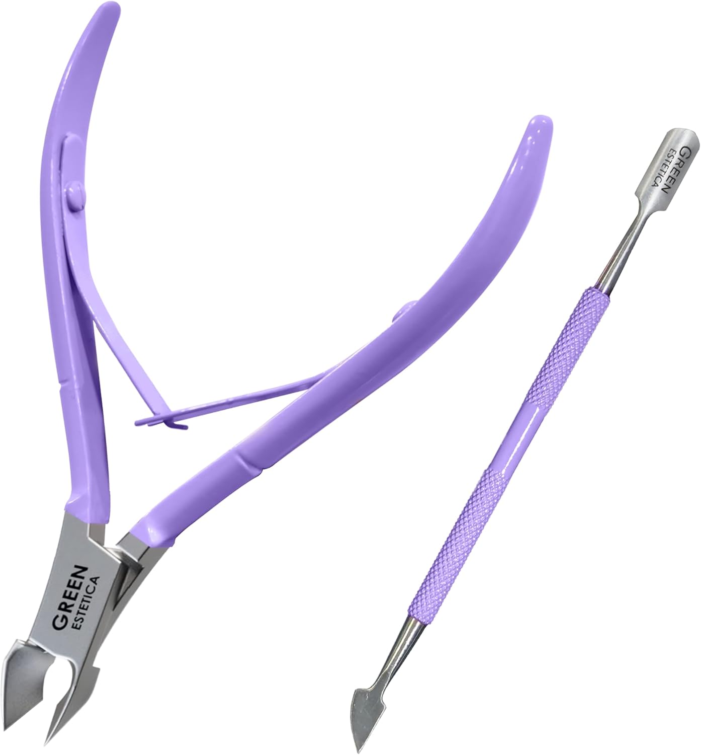 Professional Cuticle Trimmer with Cuticle Pusher Nail Cuticle Remover Nipper Silver Stainless Steel Sharp Blades Manicure Tools with Double Spring Nail Care Pedicure Nail Tools Home Spa (Purple)