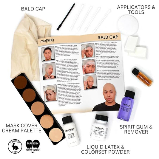 Mehron Makeup Premium Character Kits| Makeup Kits for Halloween & Cosplay| Made in the USA | Complete Makeup Kit | Includes all Makeup, Tools, & Instructions on How to Create the Look | (Bald Cap)