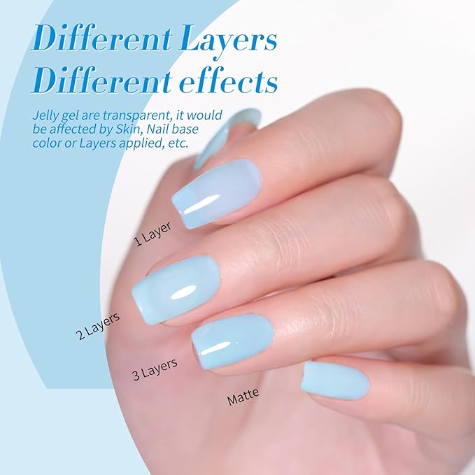 Born Pretty Gel Nail Polish Blue Series,Jelly Transparent,Cat Magnetic Eye,Shimmer Glitter Holographic Blue Gel Polish Kit for Salon Manicure and Nail Art DIY at Home 6Colors