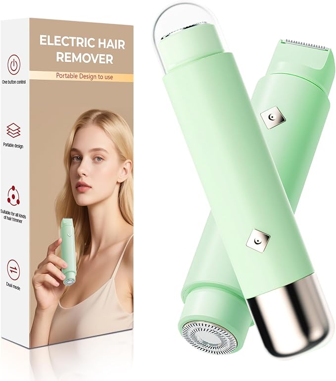 Dermave Bikini Shaver - Electric Bikini Trimmer for Women, Dual Head Shaver, 2-in-1 Womens Electric Razor (Green)