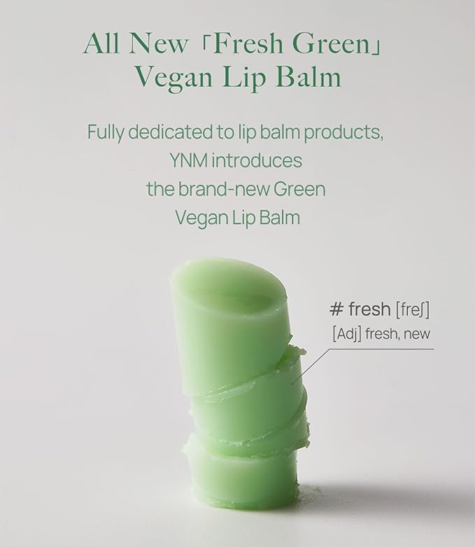 YNM Fresh Green Lip Balm 4g, Certified Vegan, Non-Sticky Sleep Lip Mask, k-beauty, Made in Korea, Irrtation index of 0.000, Super centella complex, Centella asiatica extract
