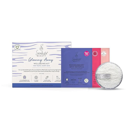 GLOWING AWAY Gifting Bundle | SKIN DEFENCE Sheet Mask | Rosy Toes - Foot Mask Instant Pedciure | Rosy Hands - Hand Mask Instant Manicure| Magic Cleanse™ Eco-friendly Cleansing Tool