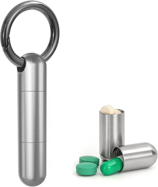 Titanium Keychain Pill Holder,Portable Mini Pill Case, Waterproof Small Pill Container,Mental Pill Box for Travel Purse Pocket (2 Compartment)