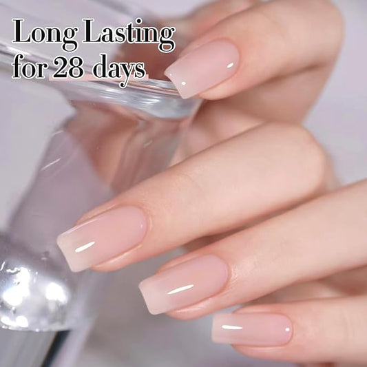 Double Rhythm Translucent Gel Polish Sheer Neutral Natural Light Milky Same Color Same Bottle 15ML Jelly Nail Polish Nail Art DIY at Home (Milky Pink-A1377)