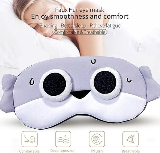 PERFECTSIGHT Fish Sleep Eye Masks, Cute Plush Sleep Eye Cover Lightweight Adjustable Eyeshade Faux Fur Mask Cover for Women Men Kids Sleep Travel Nap, Big Eye Girl, Sacabam