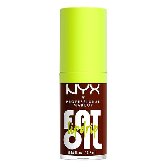 NYX PROFESSIONAL MAKEUP Fat Oil Lip Drip, Moisturizing Lip Oil Gloss, Vegan Tinted Formula, Up to 12 HR Hydration - Status Update (Rich Chocolate)