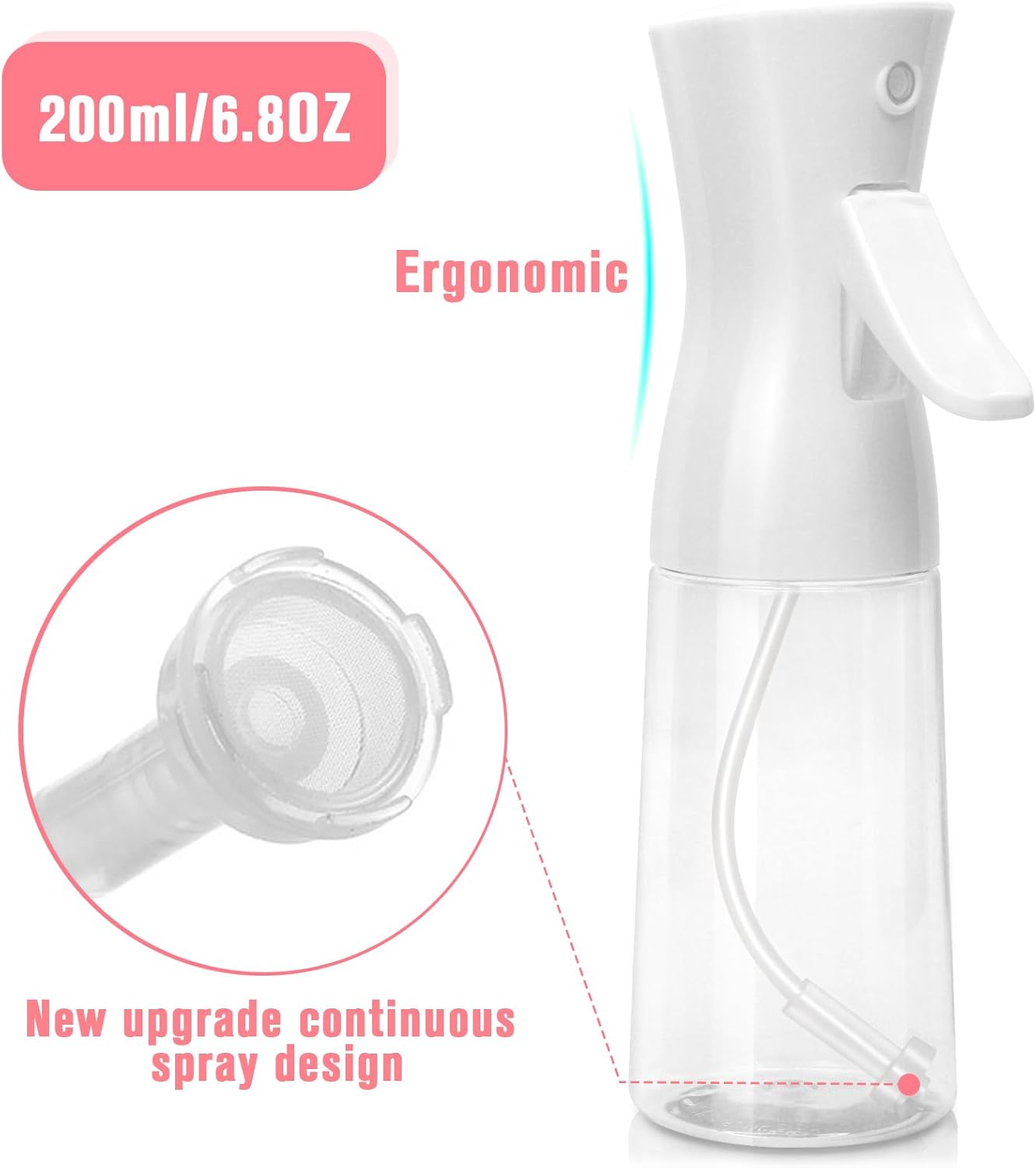 Continuous Spray Bottle,Hair Spray Bottle,Plants Water Spray Mist Bottle,Ultra-Fine Spray Bottle for Hair,Skincare, Plant Care, Pet Grooming, Cleaning(White)