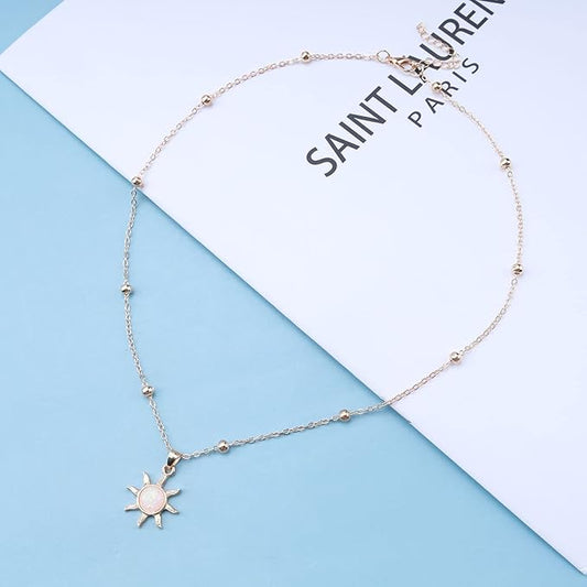 Bohemia Sun Choker Necklace Chain Sunflower Opal Pendant Necklace Gold Satellite Necklace Minimalist Sunflower Necklace Chain Jewelry for Women and Girls