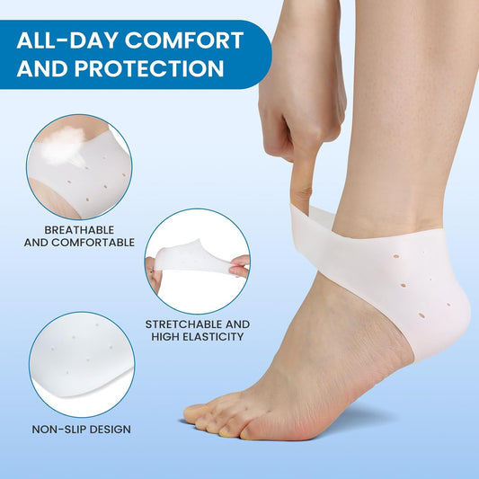 Plantar Fasciitis Gel Heel Protectors - 3 Pairs Heel Cups for Women & Men Heels Pain Relief - Heel Pads Cushions for Achilles Tendonitis Dry Cracked Heel Support Cushion