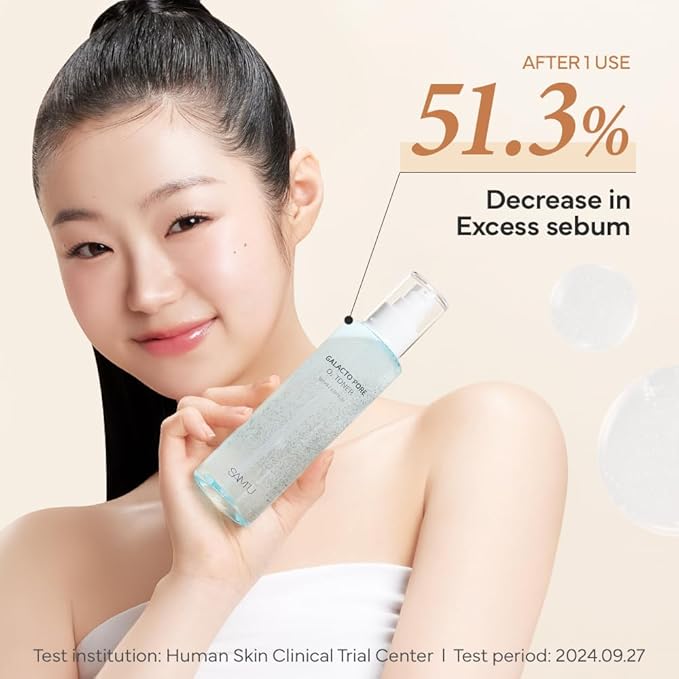 SAM'U Galacto Pore O2 Toner, Exfoliating & Pore-Tightening, Oxygen Bubble Galactomyces Toner, Hydrating for Sebum Control & Suitable for All Skin Types, Korean Toners, 6.08 Fl. Oz