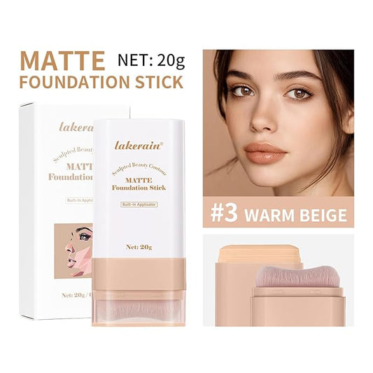 Beauty Balm Serum Boosted Skin Tint, Dual-Ended Eraser Foundation Stick with Brush, Full Coverage Cream Korean Makeup, Long-Lasting Stick for Smooth, Flawless Finish (#3 Warm Beige)