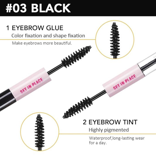 evpct 2-in-1 Tinted Brow Gel & Clear Brow Setting Glue Eyebrow Gel Kit - Strong Hold 24HR Waterproof Smudgeproof Eyebrow Makeup for Natural Soft Full Brows, Brows Enhancer Mascara Makeup - Black