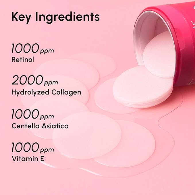 MAREE Collagen Toner Polishes - Toner Pads with Retinol - Minimizing Wrinkle Zero Pore Pads - Hydrating Toning Collagen Ampoule Pad with Retinol & Centella - Anti Aging Brightening Wipes