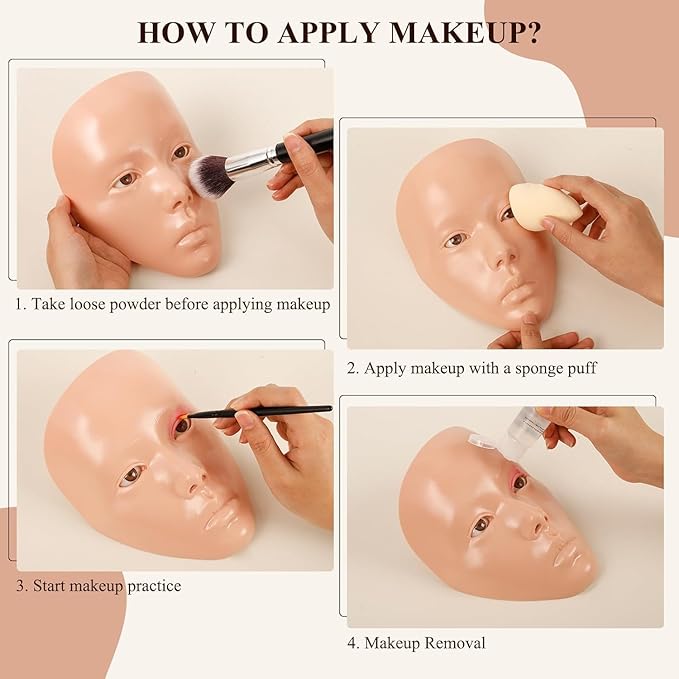 Practice Makeup Face, Face Painting Mannequin Head with Stand, 5D Reusable Silicone Makeup Face Practice, Mannequin Head for Makeup with Makeup Kit, Practice Face for Makeup Artist & Beginner, Pink