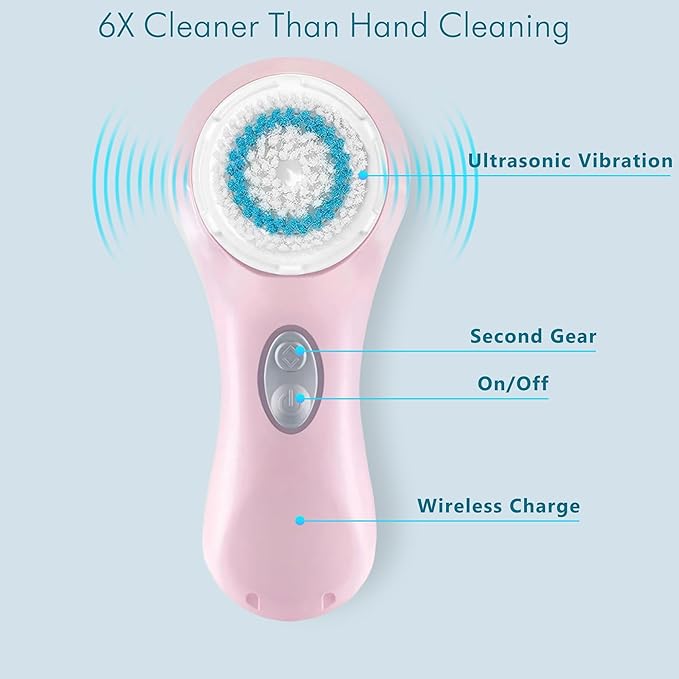 Microtree Facial Cleansing Brush Rechargeable, Sonic Vibrating System, 2 Speeds for Gentle Clean, Face Brushes for Cleansing, Electric Waterproof Portable Travel Face Scrubber
